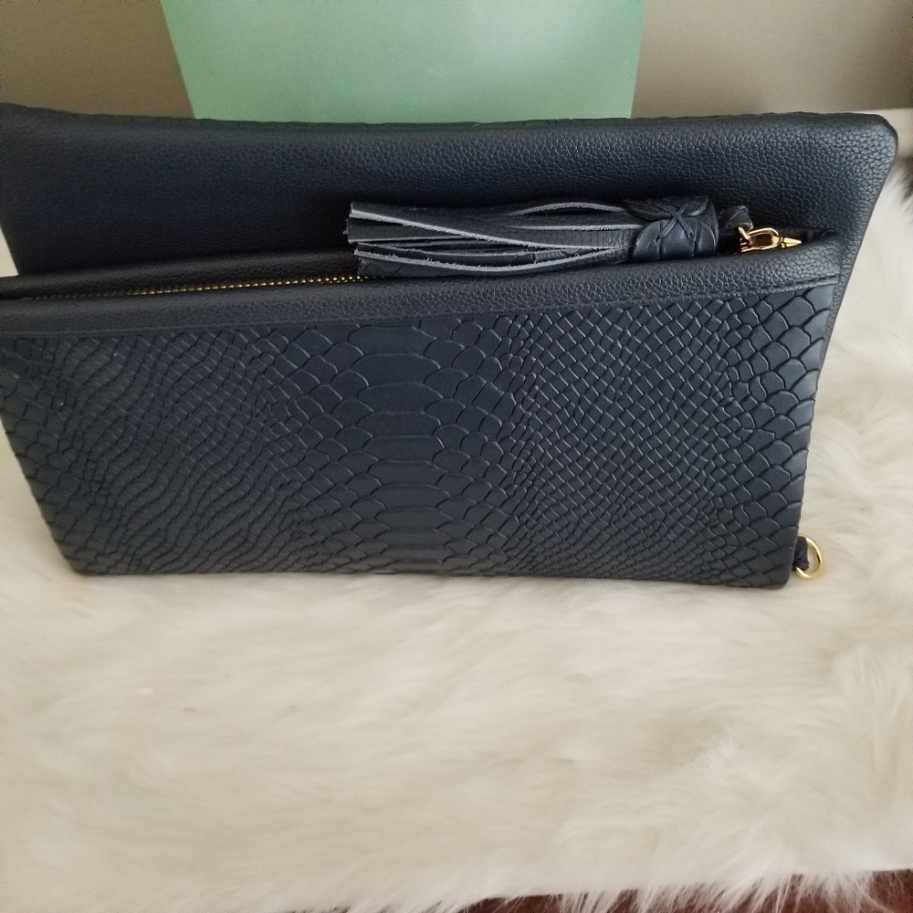 Gigi New York Navy Embossed Python Leather Clutch - image 6